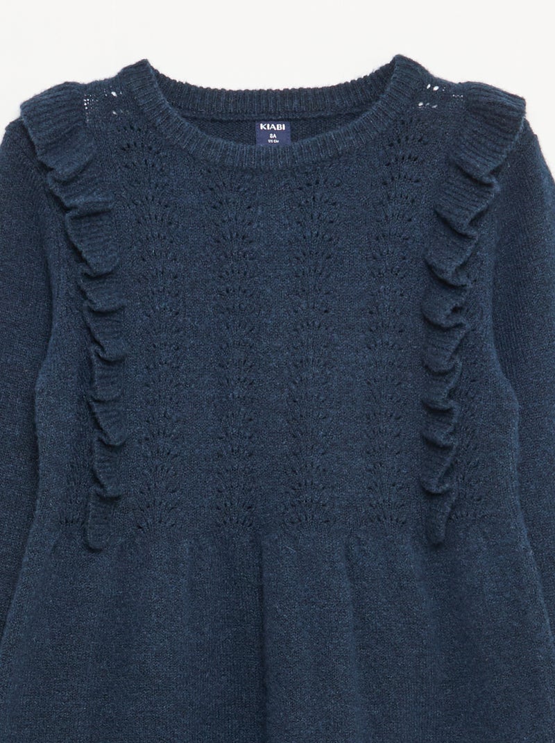 Abito a maglia con lavorazione traforata e volant Blu - Kiabi