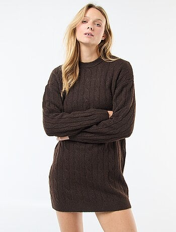 Abito maglione corto in maglia a trecce