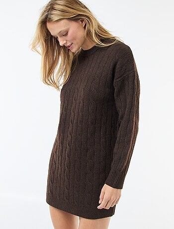 Abito maglione corto in maglia a trecce