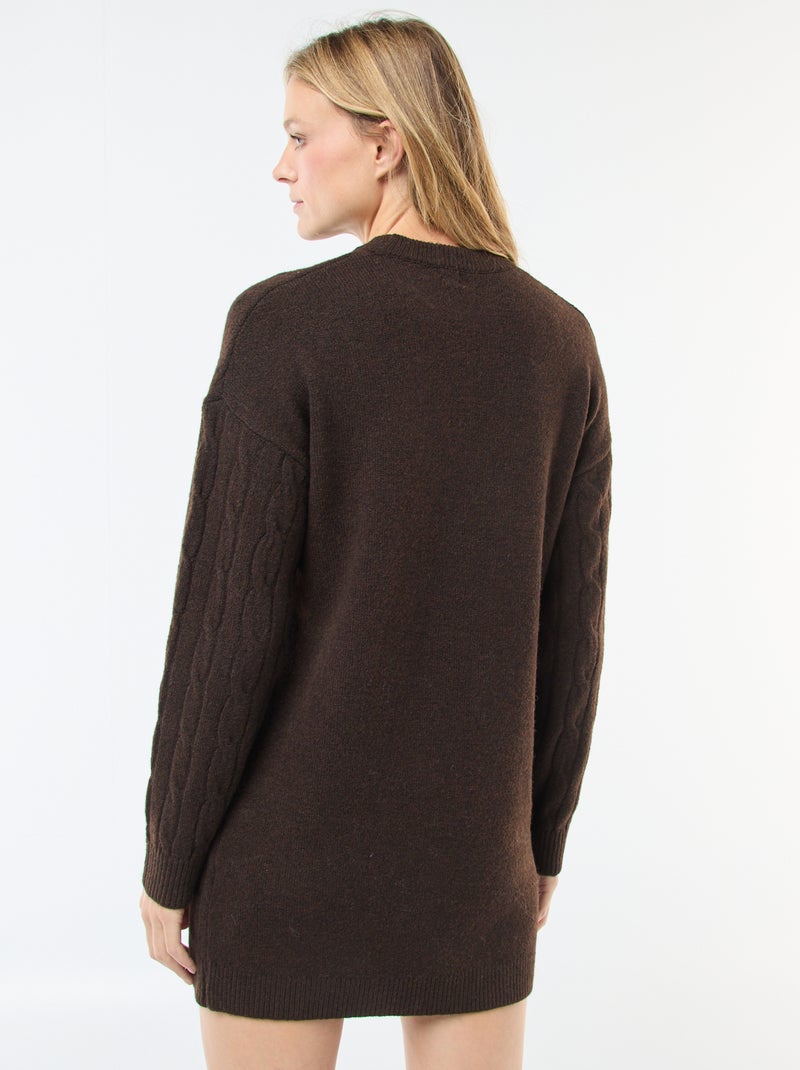 Abito a maglia corto con trecce Marrone - Kiabi