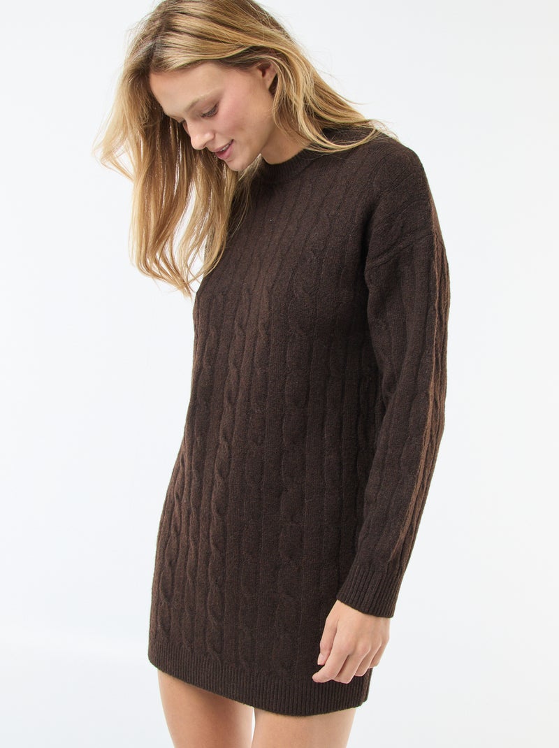 Abito a maglia corto con trecce Marrone - Kiabi