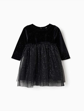 Abito a manica lunga in velluto e tulle con lurex