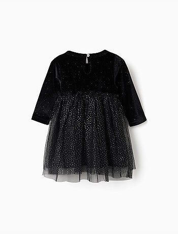 Abito a manica lunga in velluto e tulle con lurex