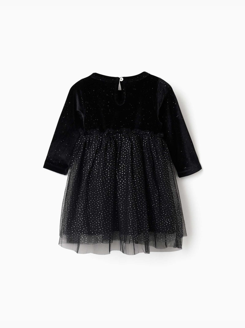 Abito a manica lunga in velluto e tulle con lurex Nero Nero - Kiabi