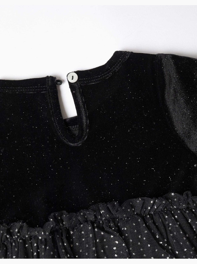 Abito a manica lunga in velluto e tulle con lurex Nero Nero - Kiabi