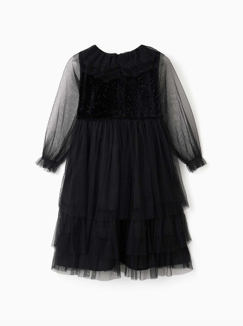 Abito a manica lunga in velluto e tulle con volant Nero Nero - Kiabi
