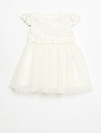 Abito a maniche corte con ricami inglesi e tulle