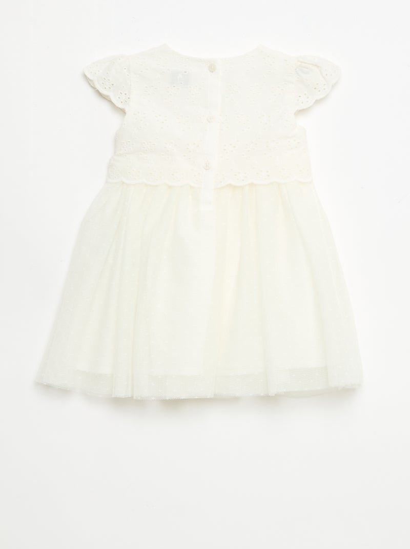Abito a maniche corte con ricami inglesi e tulle Bianco - Kiabi