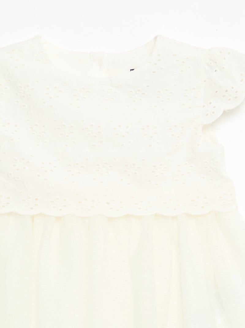 Abito a maniche corte con ricami inglesi e tulle Bianco - Kiabi