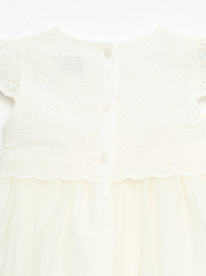 Abito a maniche corte con ricami inglesi e tulle Bianco - Kiabi