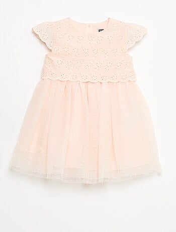 Abito a maniche corte con ricami inglesi e tulle