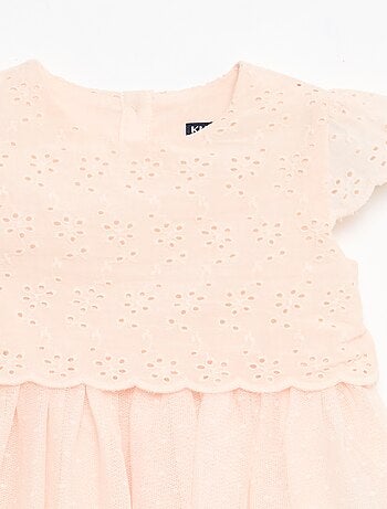 Abito a maniche corte con ricami inglesi e tulle