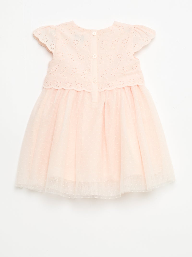 Abito a maniche corte con ricami inglesi e tulle Rosa - Kiabi