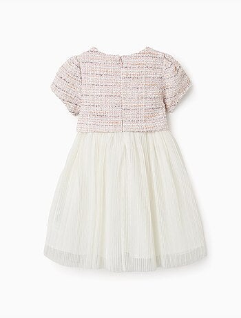 Abito a maniche corte in doppio tessuto tweed e rete