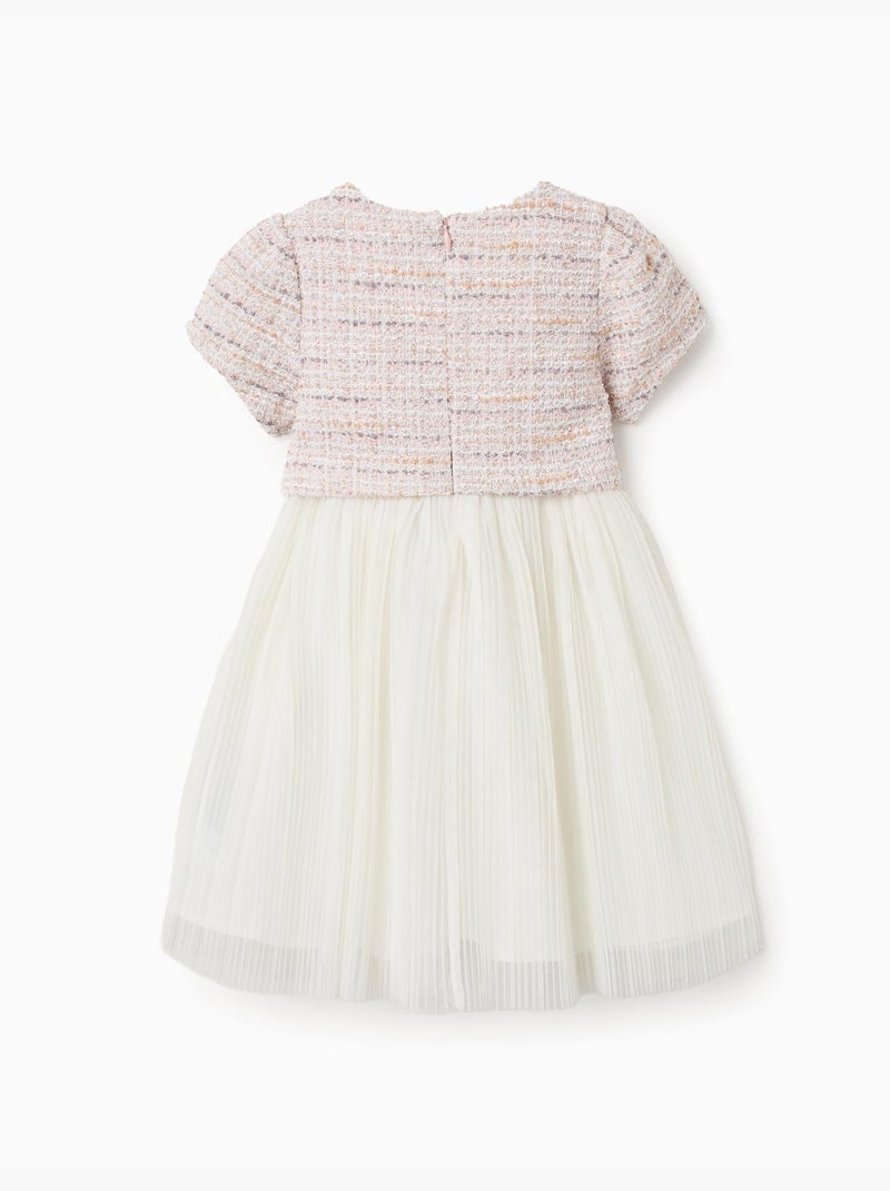 Abito a maniche corte in doppio tessuto tweed e rete Rosa chiaro - Kiabi