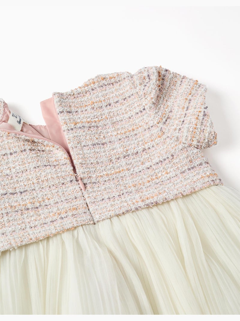 Abito a maniche corte in doppio tessuto tweed e rete Rosa chiaro - Kiabi