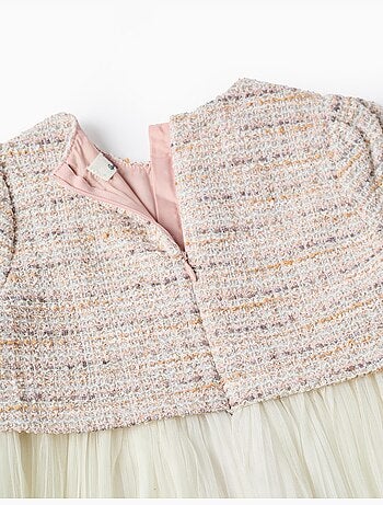 Abito a maniche corte in doppio tessuto tweed e rete