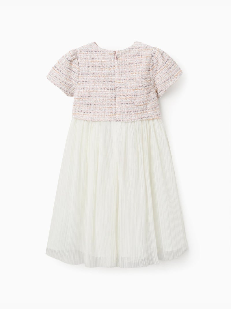 Abito a maniche corte in doppio tessuto tweed e rete Rosa chiaro - Kiabi