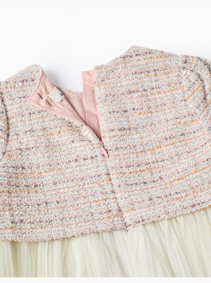 Abito a maniche corte in doppio tessuto tweed e rete Rosa chiaro - Kiabi