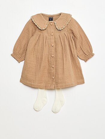 Abito a maniche lunghe in garza di cotone