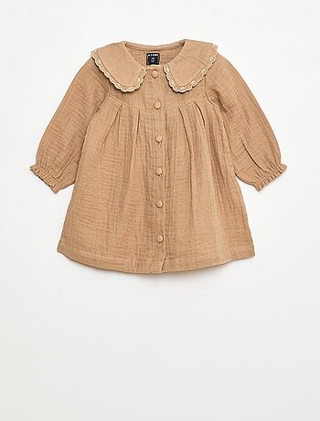 Abito a maniche lunghe in garza di cotone