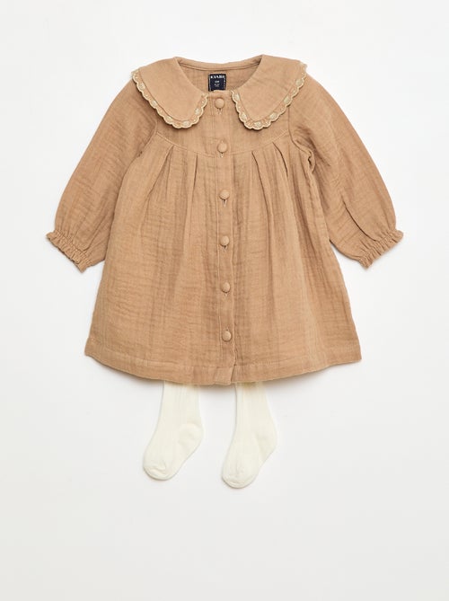 Abito a maniche lunghe in garza di cotone - Kiabi