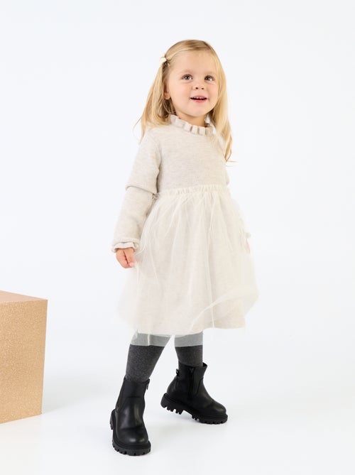 Abito a maniche lunghe in maglia e tulle - Kiabi