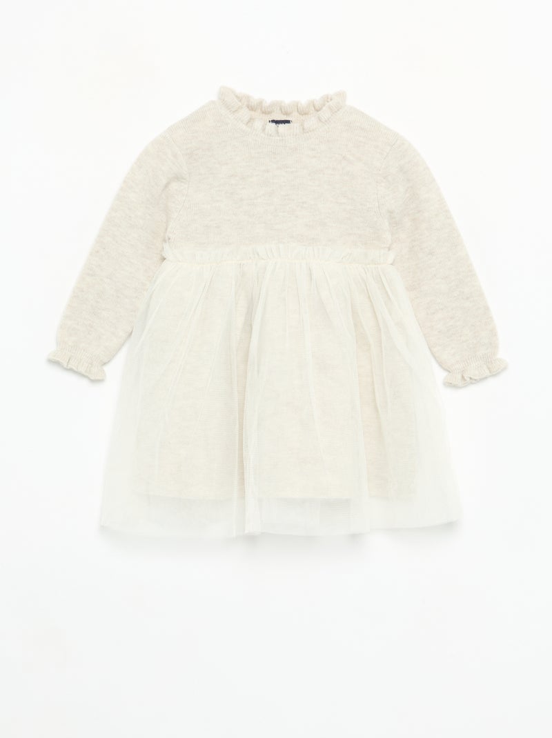 Abito a maniche lunghe in maglia e tulle Beige - Kiabi