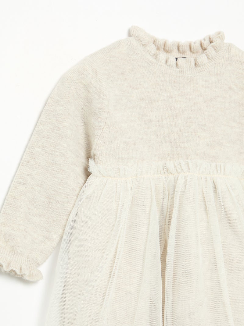Abito a maniche lunghe in maglia e tulle Beige - Kiabi
