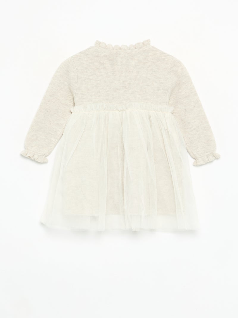 Abito a maniche lunghe in maglia e tulle Beige - Kiabi