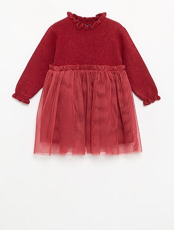 Abito a maniche lunghe in maglia e tulle