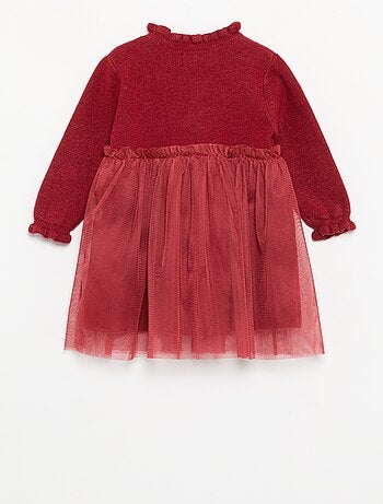 Abito a maniche lunghe in maglia e tulle