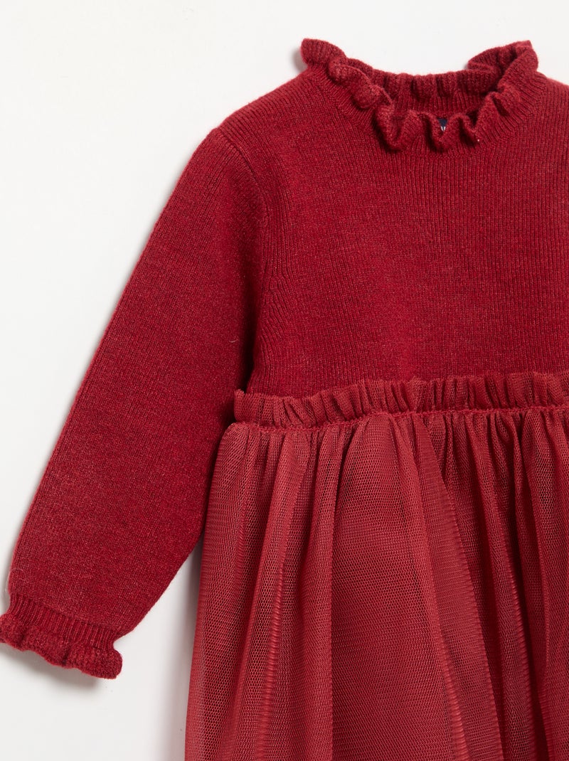 Abito a maniche lunghe in maglia e tulle Rosso - Kiabi