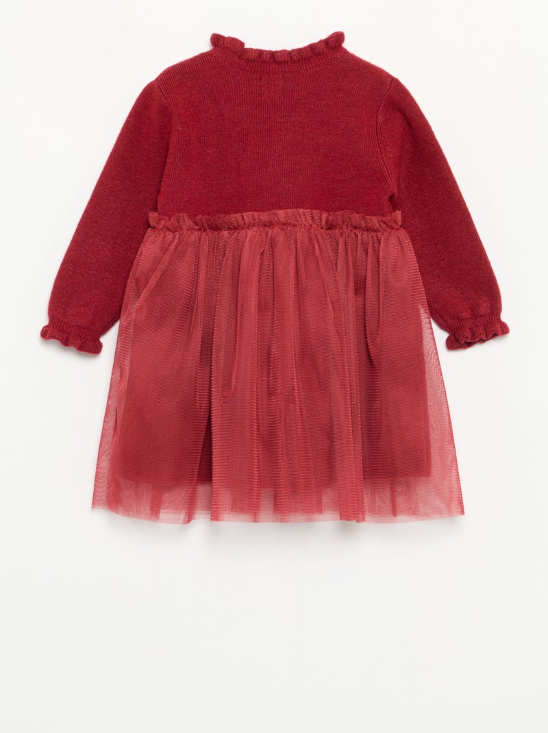 Abito a maniche lunghe in maglia e tulle Rosso - Kiabi