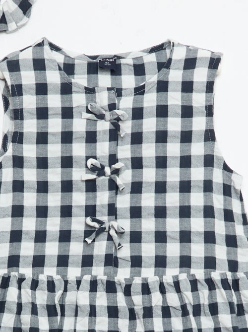 Abito a quadretti con maniche corte, fiocco + scrunchie - Kiabi