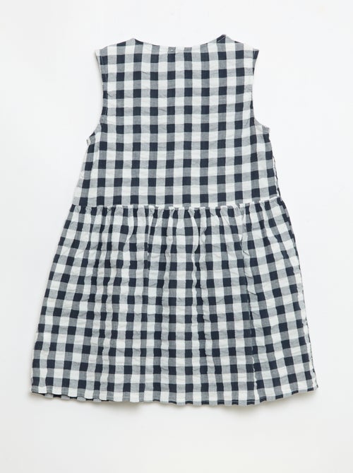 Abito a quadretti con maniche corte, fiocco + scrunchie - Kiabi