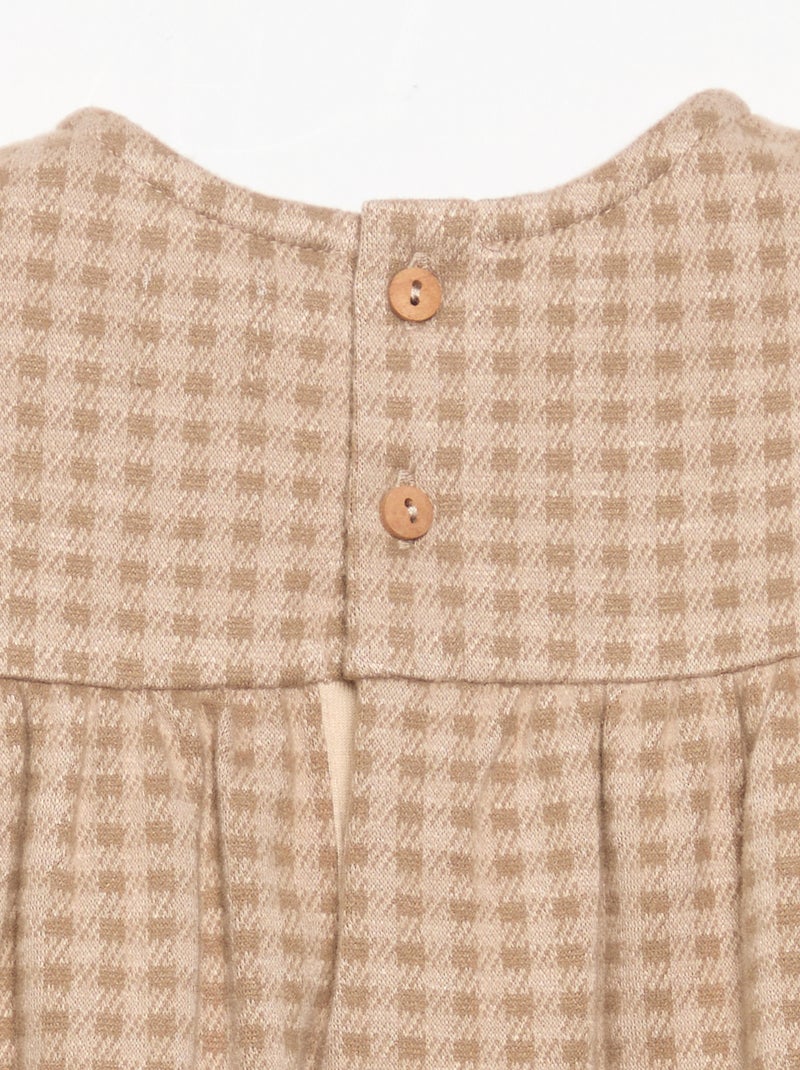 Abito a quadri e maniche lunghe Beige - Kiabi