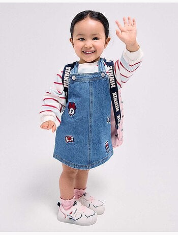 Abito a salopette in jeans con ricamo minnie