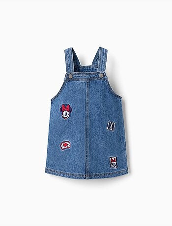 Abito a salopette in jeans con ricamo minnie