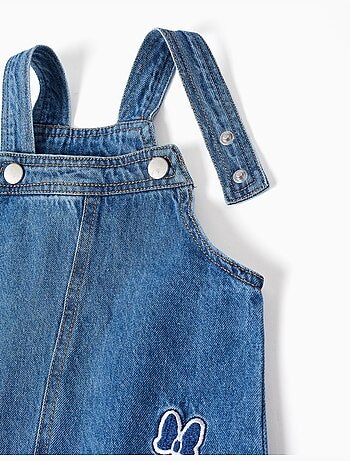 Abito a salopette in jeans con ricamo minnie