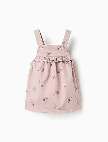 Abito a salopette in twill con stampa floreale