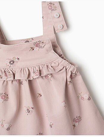 Abito a salopette in twill con stampa floreale