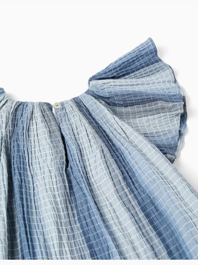 Abito a trapezio in cotone con maniche a farfalla Blu chiaro - Kiabi
