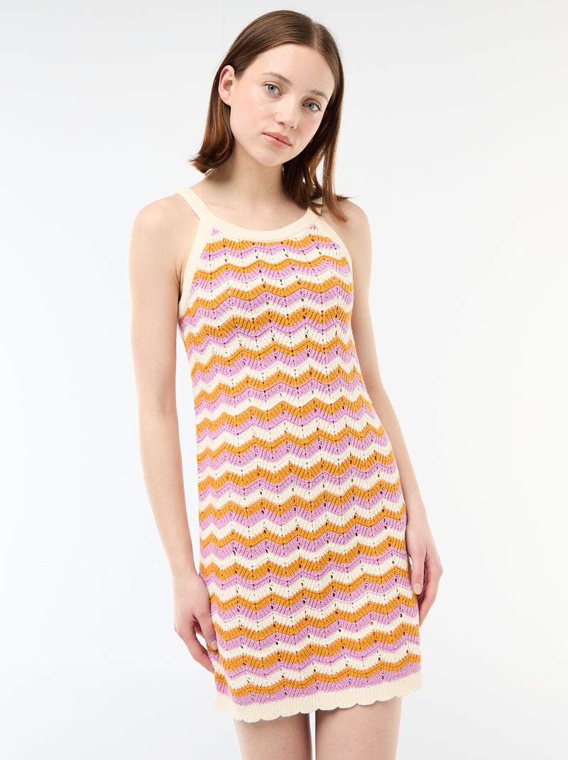 Abito all'uncinetto tricolore Beige - Kiabi