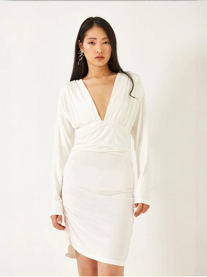 Abito bianco con lati arricciati lucci Bianco - Kiabi