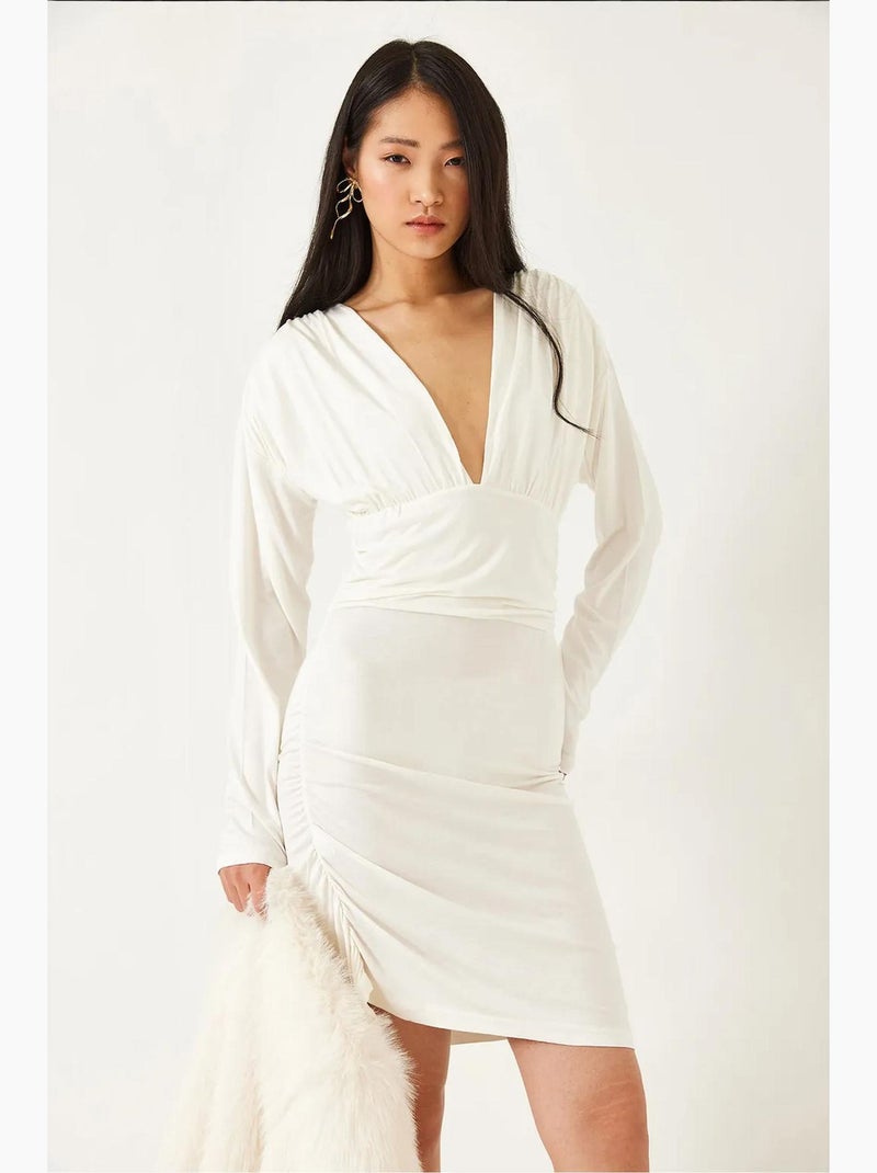 Abito bianco con lati arricciati lucci Bianco - Kiabi