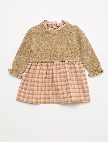 Abito bimateriale 2 in 1 in maglia e flanella