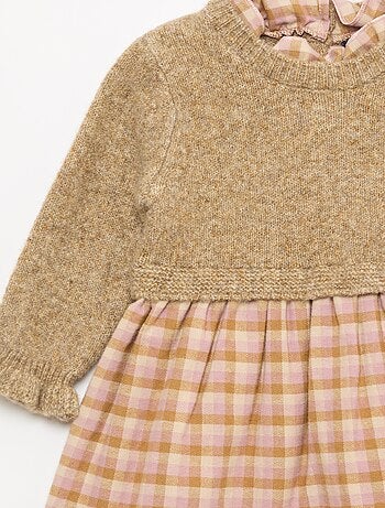 Abito bimateriale 2 in 1 in maglia e flanella