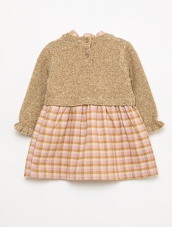 Abito bimateriale 2 in 1 in maglia e flanella