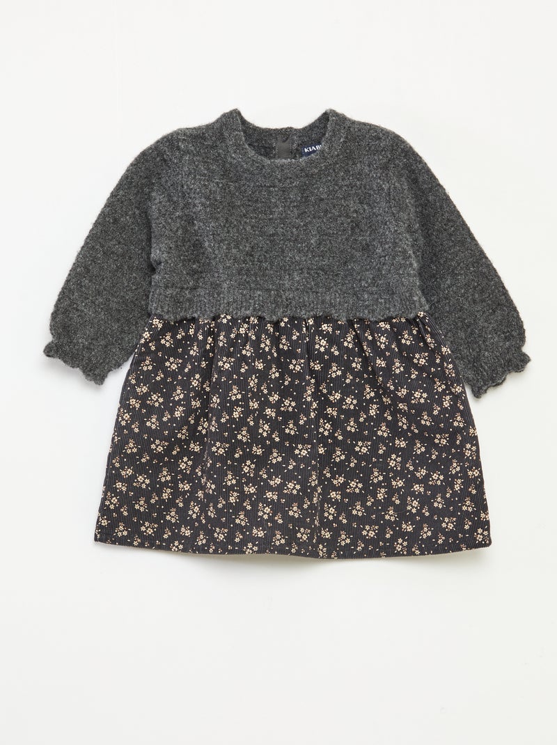 Abito bimateriale 2 in 1 in velluto tricot Grigio - Kiabi